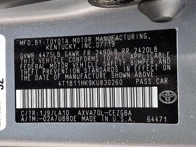 2019 Toyota Camry XLE Auto (Natl)
