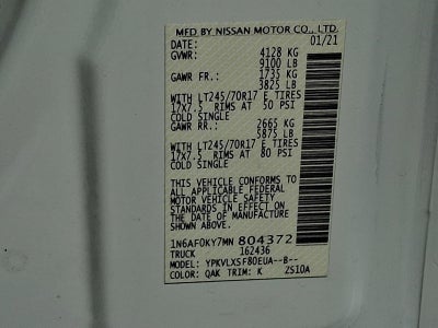 2021 Nissan NV Cargo Standard Roof V8 SV