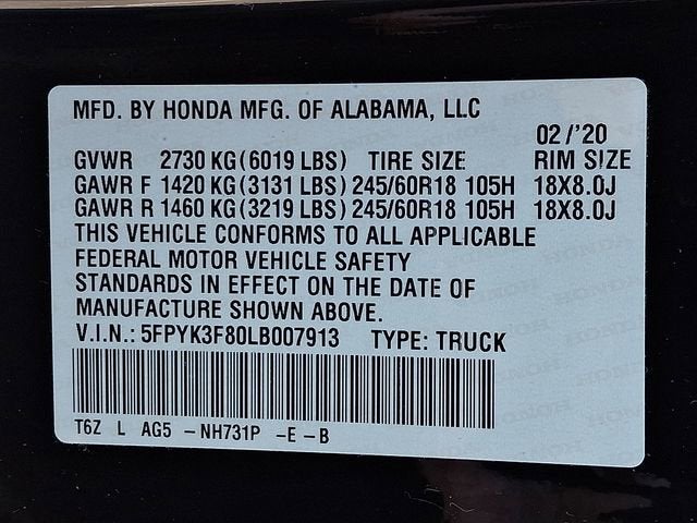 2020 Honda Ridgeline Black Edition