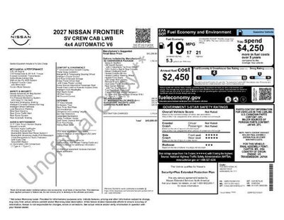 2027 Nissan Frontier Crew Cab SV Long Bed